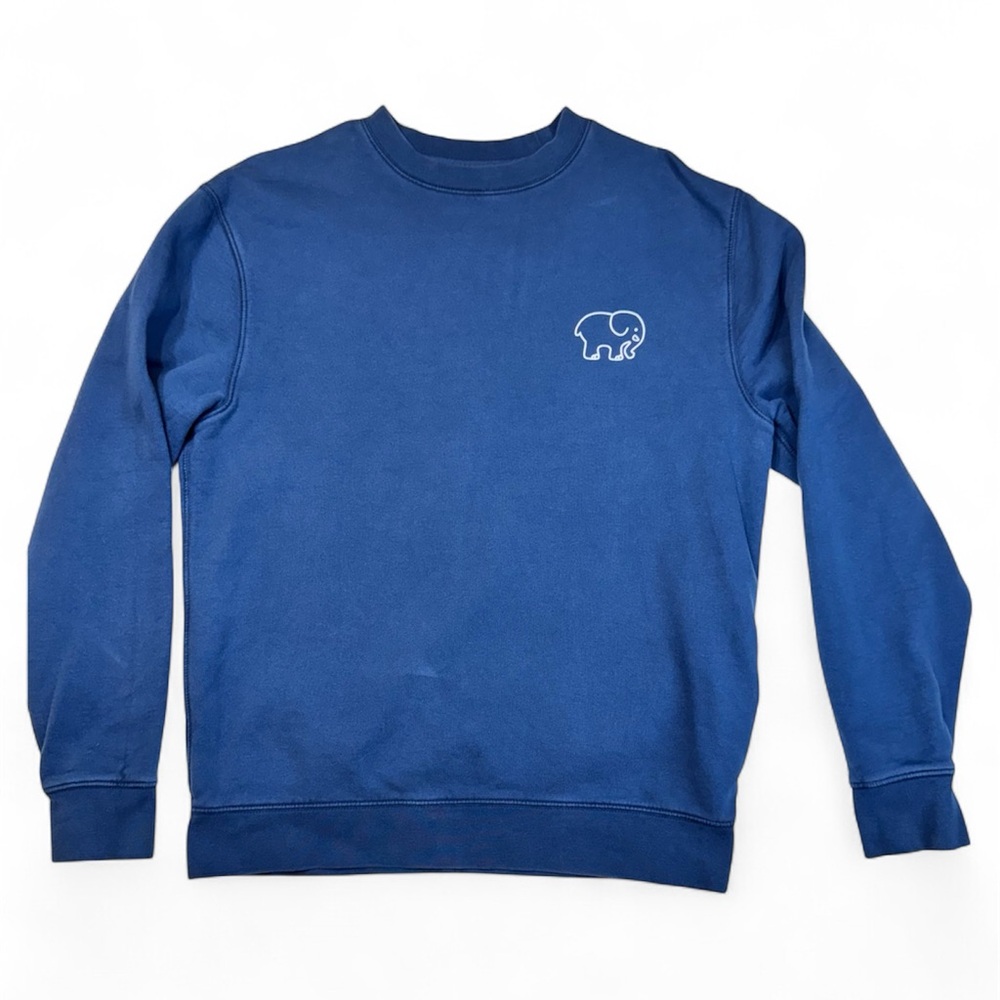 Ivory Ella Blue Crewneck Sweatshirt Elephant Logo Fleece Pullover Medium